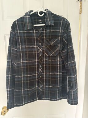 O'Neill Men's Blue Black & Gray Plaid snap button  flannel Shirt